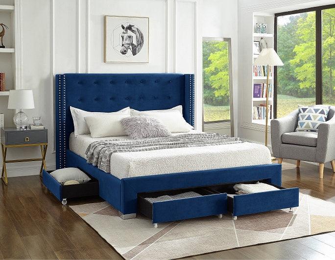Velvet Storage Bed (Grey, Blue, Crème, Black) - IF-5320 - Furnish 4 Less