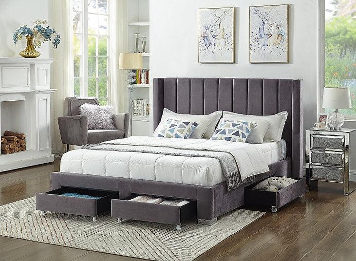 Grey Velvet Storage Bed IF-5210 - Furnish 4Less