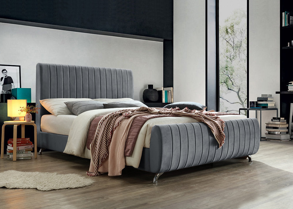 Grey Velvet Platform Bed - IF-5675