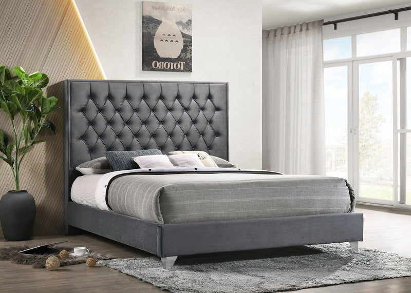 Grey Velvet Diamond Pattern Bed - IF-5215 - Furnish 4 Less