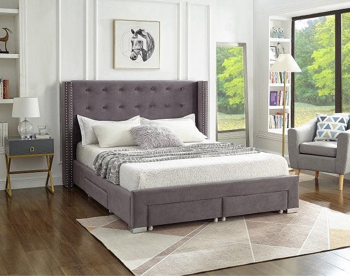 Velvet Storage Bed (Grey, Blue, Crème, Black) - IF-5320 - Furnish 4 Less