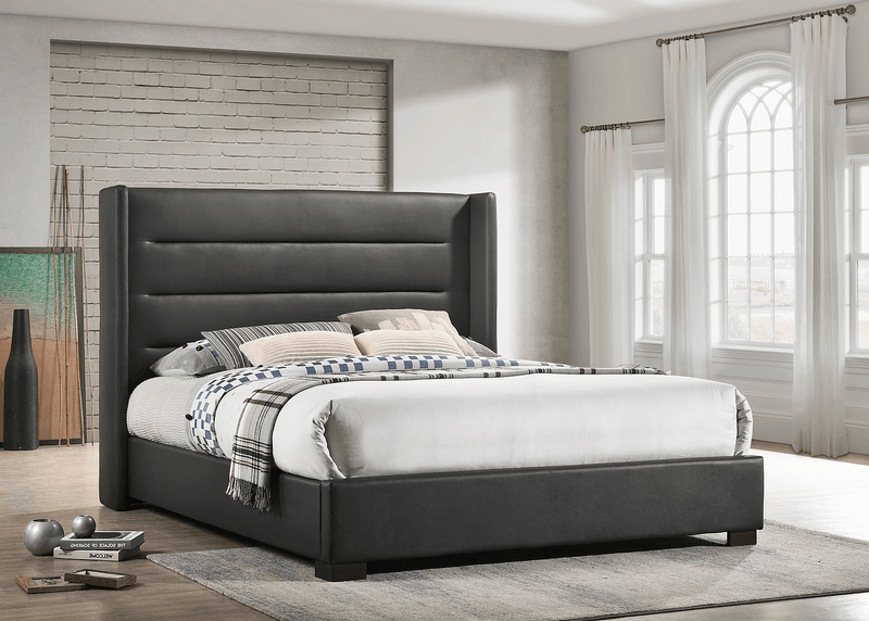 Grey Fabric Wing Bed - 5241 - Furnish 4Less