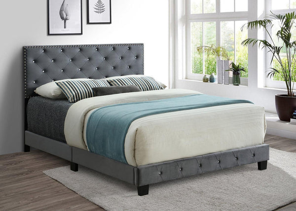 Grey Velvet Bed - Furnish 4Less