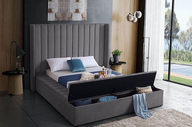 Creme Velvet Fabric Bed IF-5723 - Furnish 4Less