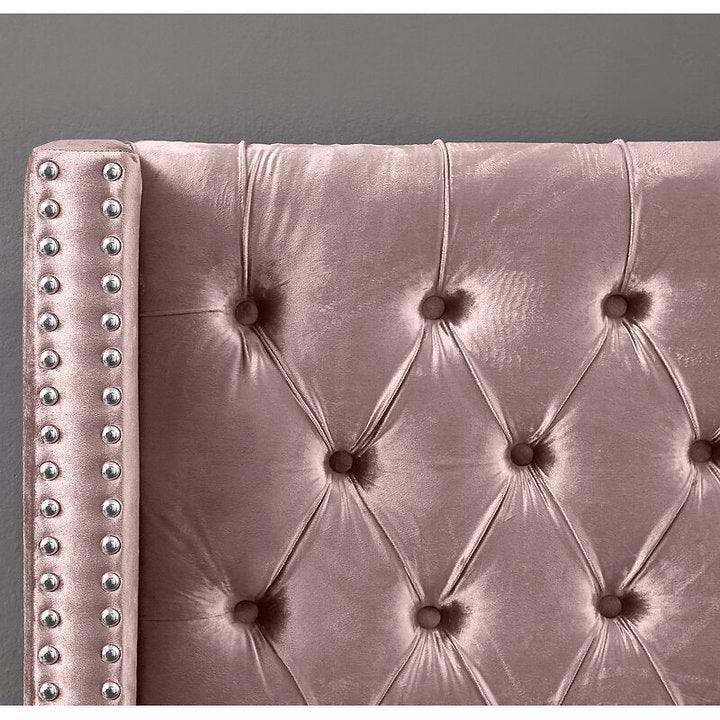 Dusty Pink Velvet Fabric Bed IF-5895 - Furnish 4Less