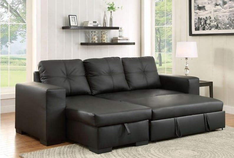 Black PU Leather Sofabed Sectional - IF-9032 - Furnish 4 Less
